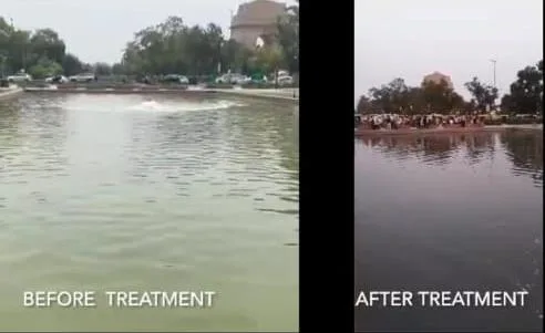 Before and after pond treatment near India Gate